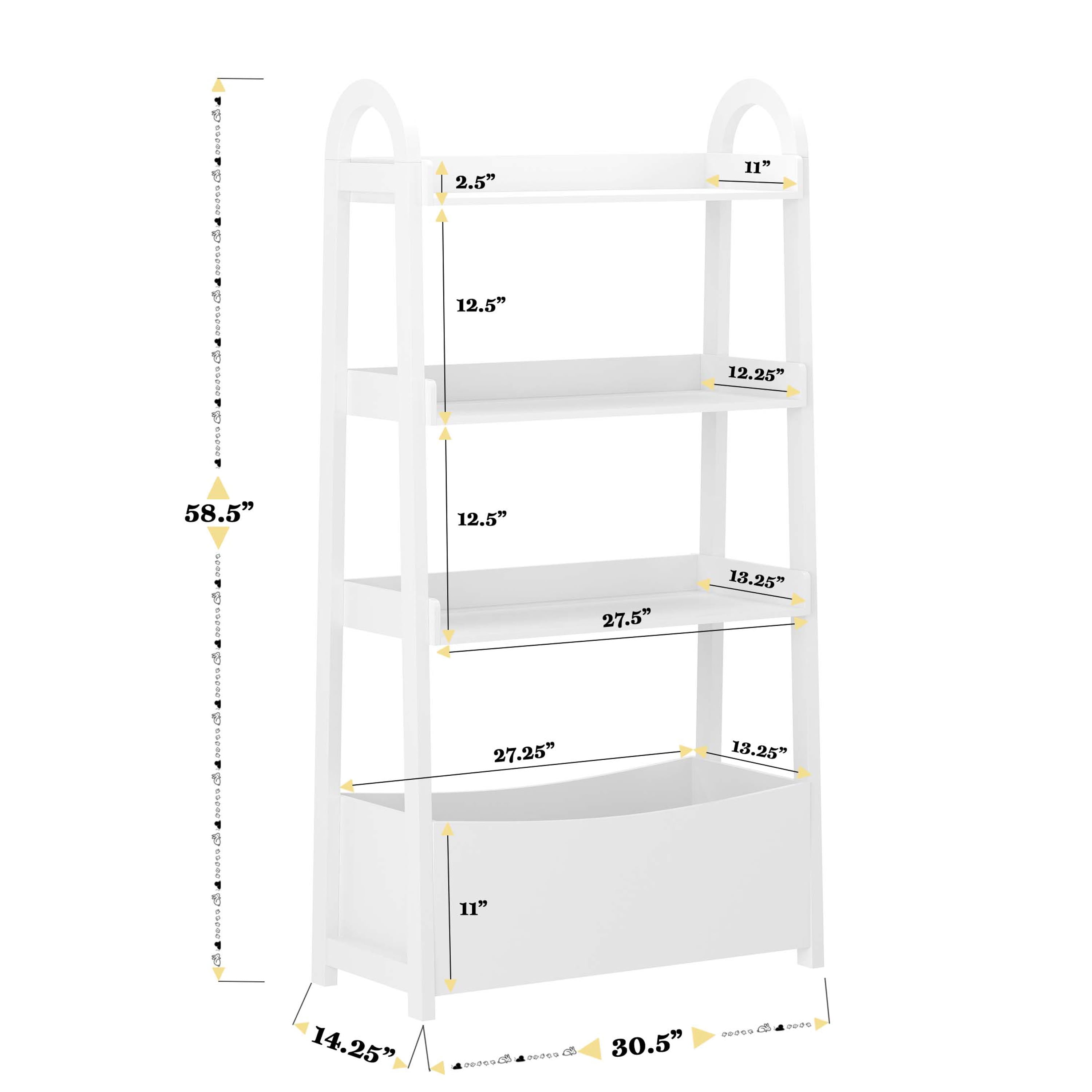 Buzz & Bloom Kids Open-Style Engineered Wood Bookshelf with 3 Shelves and Bottom Storage Bin, White