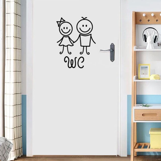 Adhesivos de pared con forma de palitos de dibujos animados, WC, lindos niños y niñas