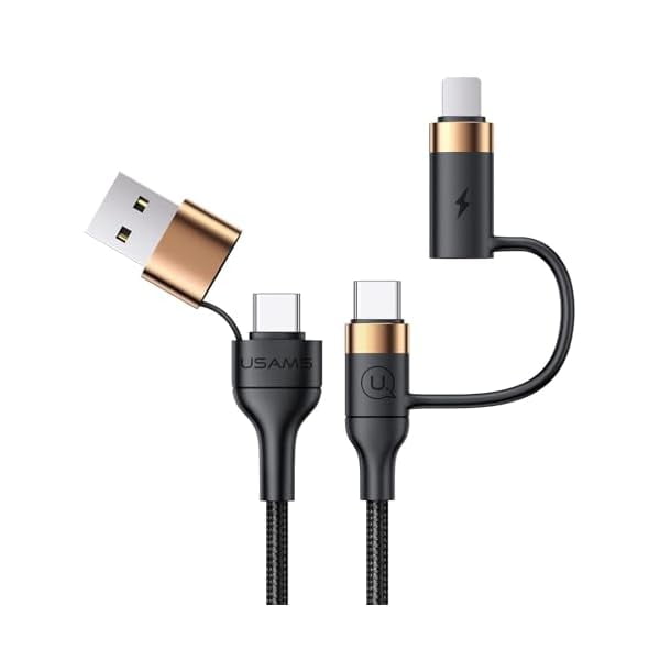 wonima11 USB C Multi Fast Charging Cable PD 60W Nylon Braided Cord 4-in-1 3A USB/C to Type C/Phone Fast Sync Charger Adapter Compatible with Laptop/Tablet/Phone (Black, 4ft)