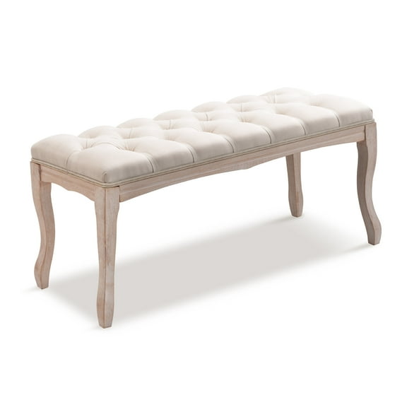 Pellebant  Modern Upholstered Button-tufted Bench Ottoman - 43.3" W x 15 " D x 18.90 " H Beige