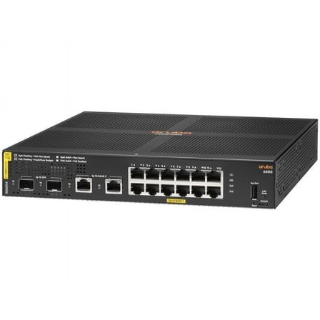 HPE Aruba 6000 12G Class4 PoE 2G/2SFP 139W Switch - Switch - managed - 12 x 10/100/1000 (PoE )   2 x Gigabit SFP   2 x 1000Base-T - rack-mountable - PoE (139 W)