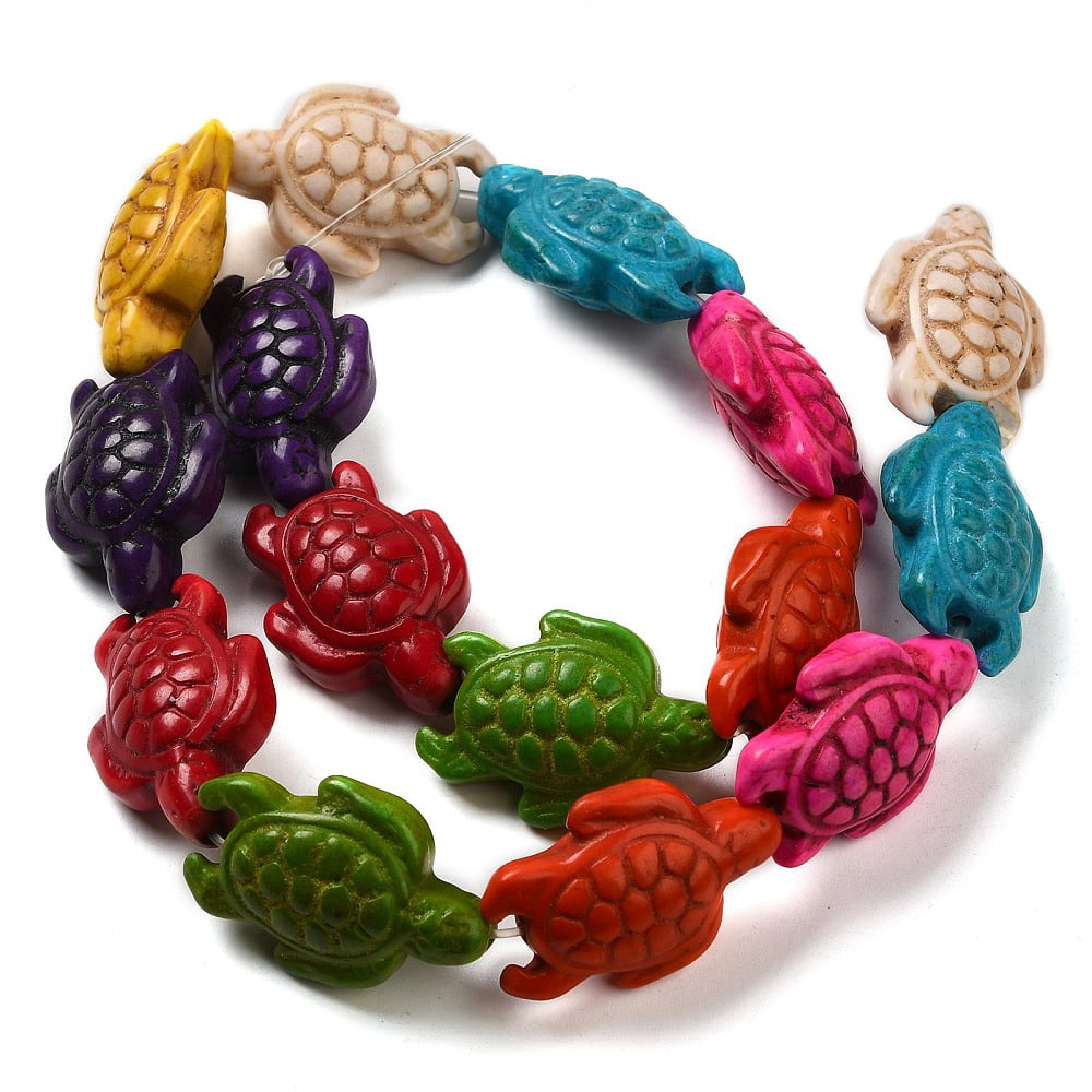 1000g Dyed Synthetic Turquoise Beads Strands Sea Turtle Colorful 29x19.5x11.5mm Hole: 1.8mm 12 strands/1000g