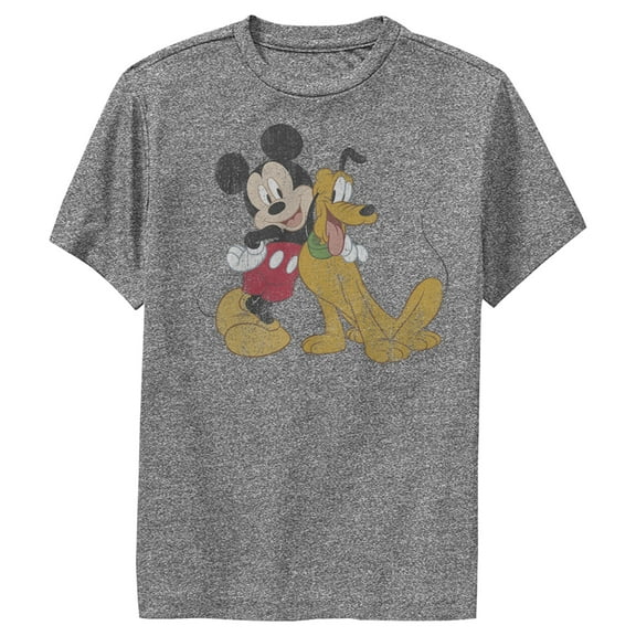 Boy's Mickey & Friends Mickey and Pluto  Performance Graphic Tee Charcoal Heather Medium