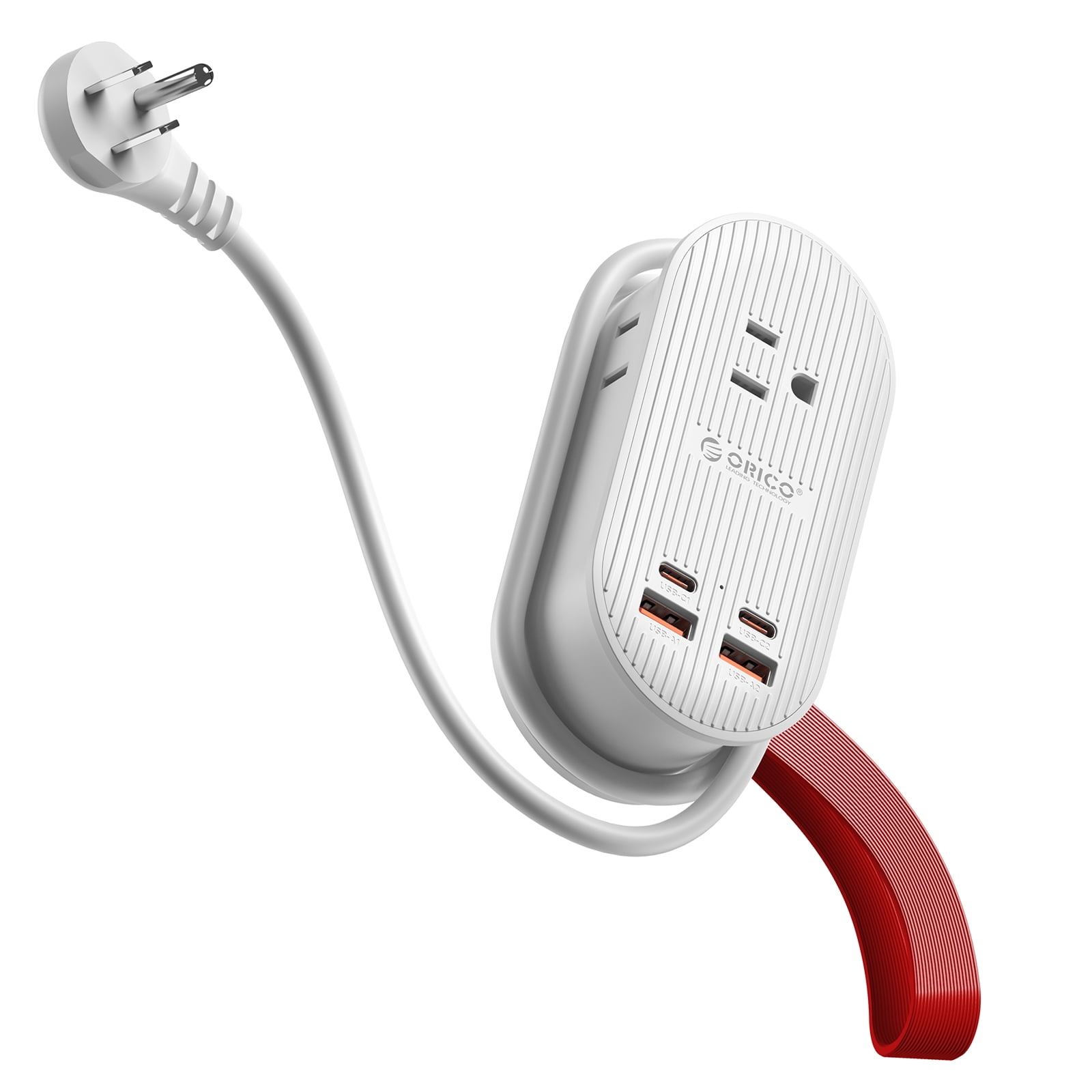 ORICO 65W 7-in-1 Portable Travel Power Strip with USB Ports – 4.4ft Flat Plug Extension Cord with 3 AC Outlets, 2 USB-A, 2 USB-C , Cruise Ship Approved Compact Charging Station(65W,WHITE)