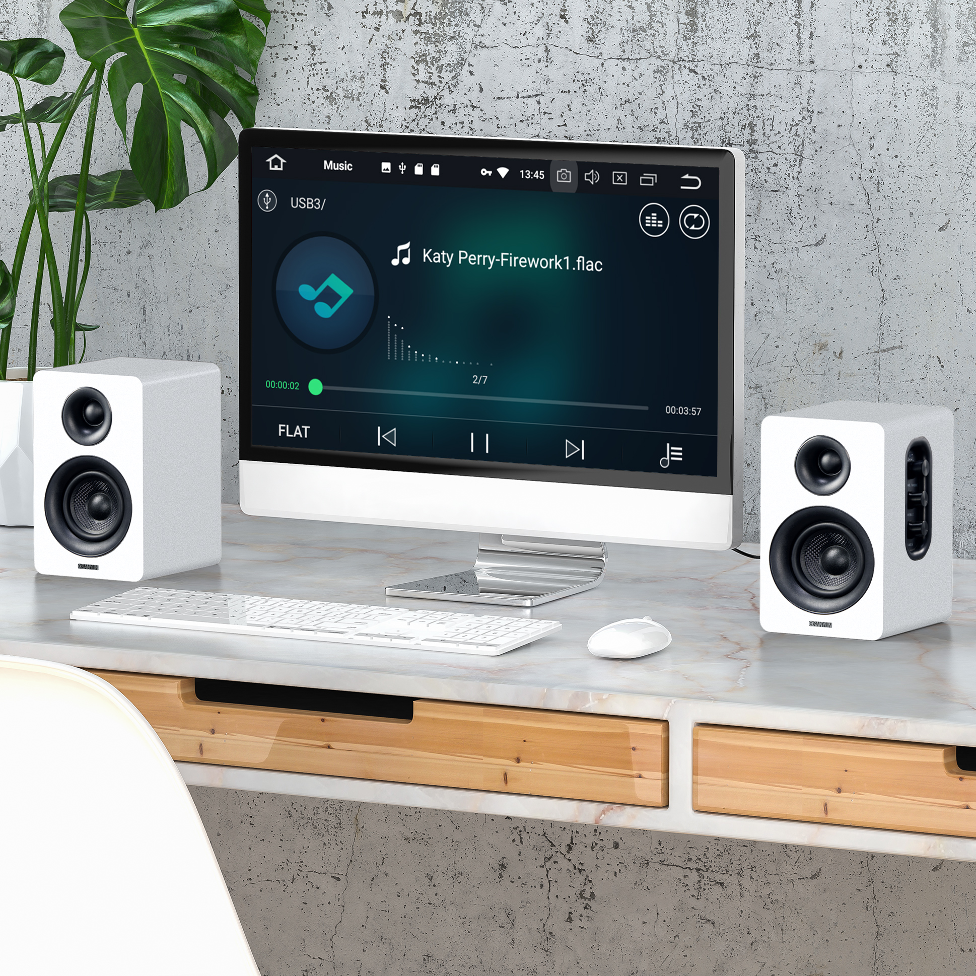 Sanyun SW208 3" Active Bluetooth 5.0 Bookshelf Speakers – 60W Carbon Fiber Speaker Unit - Built-in 24bit DAC - Dynamic 3D Surround Sound – 2.0 Computer PC Monitor Gaming Speakers (Pair, White) - image 3 of 7