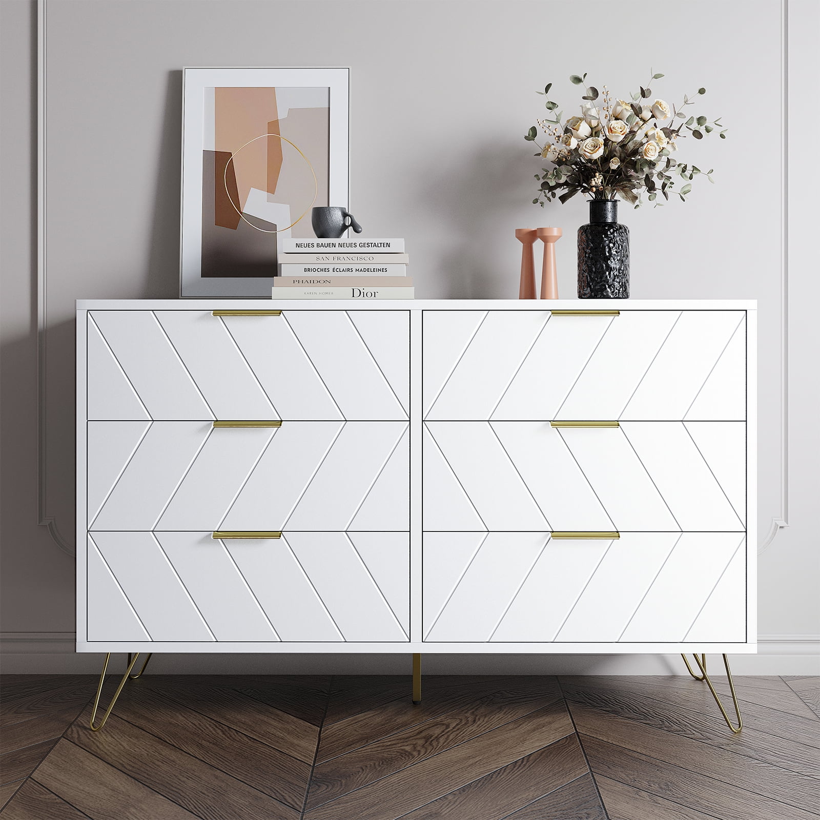 EnHomee Double Dresser With 6 Drawer Wooden Dresser White Dresser ...