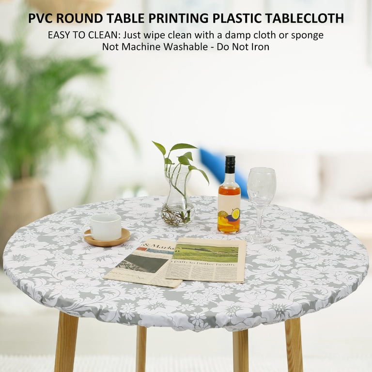 Xiyztok Fitted Round Tablecloth, Waterproof Vinyl Gray photo 7