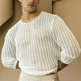 thumbnail image 2 of Krdevn Men's Street Trend Woven Solid Color Mesh Knitted Long Sleeve Top,L, 2 of 9