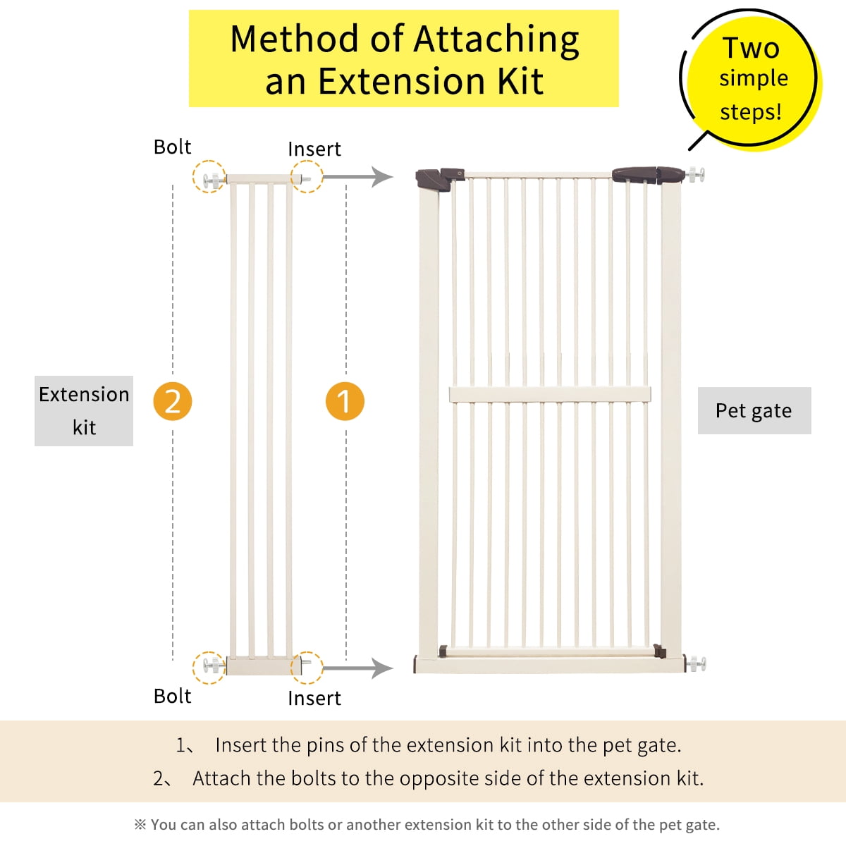 Lumizone Extra Tall Pet Gate Extension kit 55.12" High Pressure Mounted 8.27" Wide 1.37" Gap (8.27", Cream White)