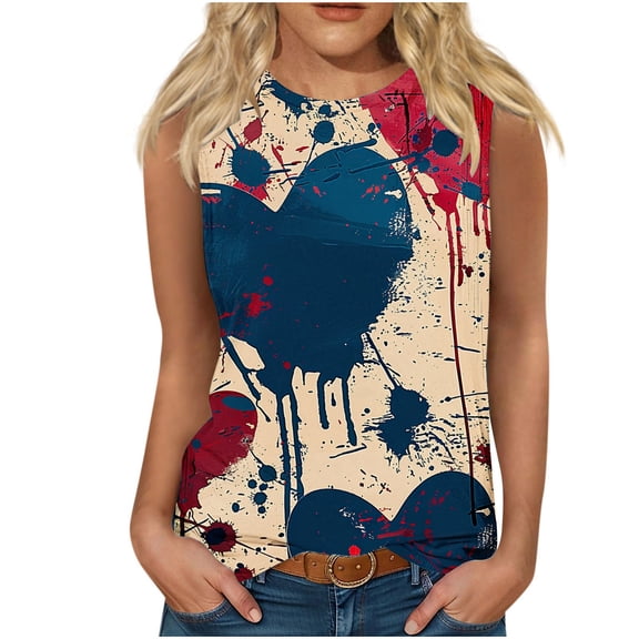 Riecok Plus Size American American Flag Tank Top Sleeveless Summer Loose Shirts Plus Size Plus Size American Blue 3XL