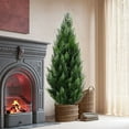 thumbnail image 2 of 1.96FT Artificial Cedar Tree – Faux Topiary Potted Plant for Indoor & Outdoor Décor – Realistic Plastic Greenery for Porch, Home, Office, Holiday Display, 2 of 5