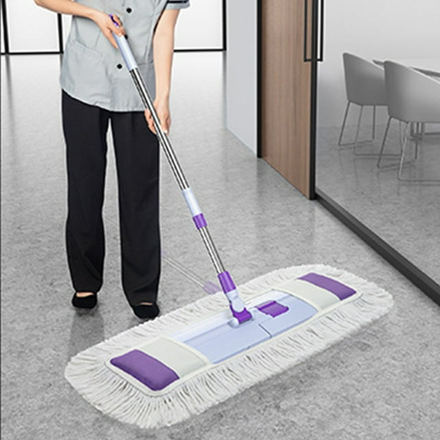 Trapeador plano giratorio para pisos de baldosas y madera con escurrido manual, almohadilla de microfibra lavable para limpieza en seco y húmedo, herramienta eficiente para el cuidado de