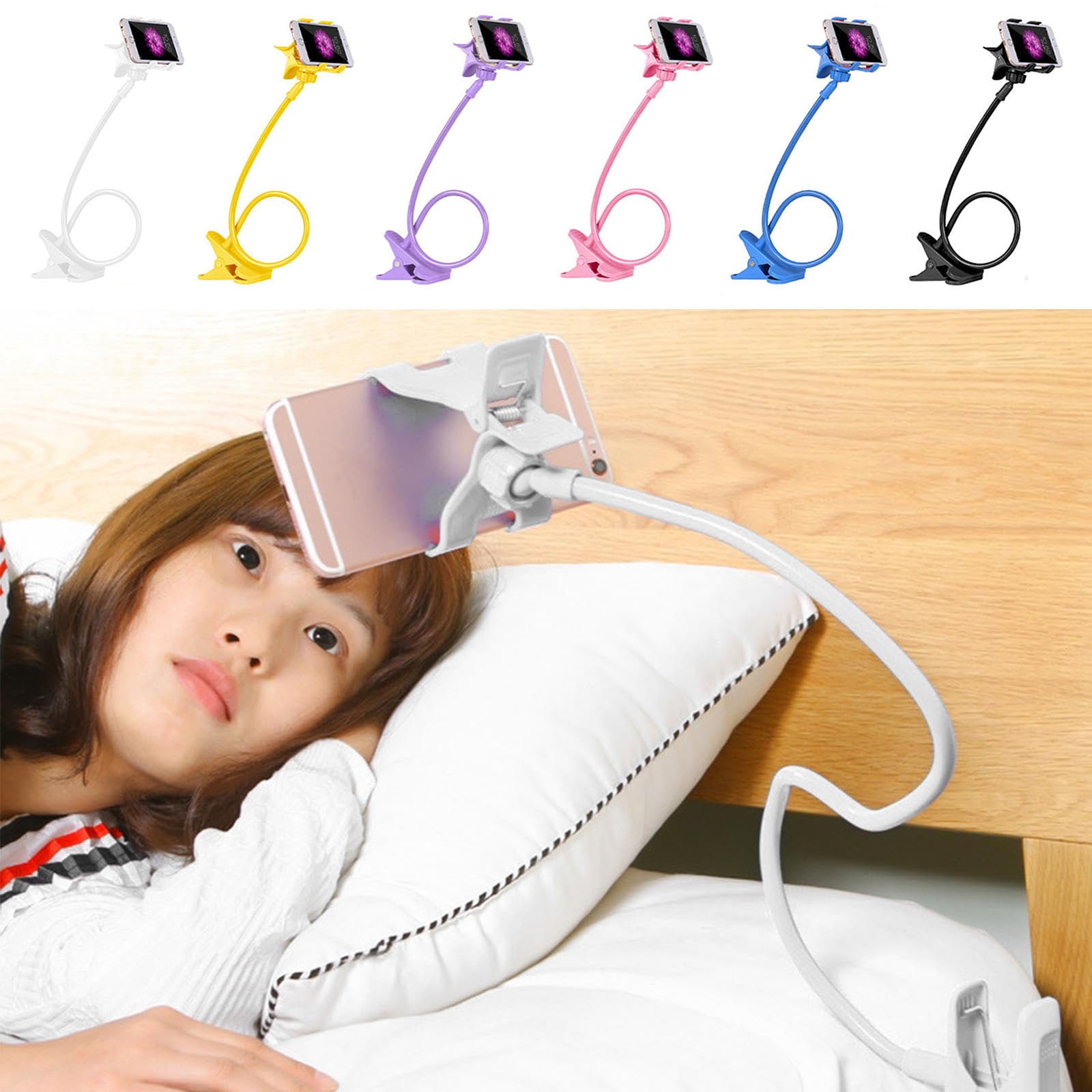 Gooseneck Phone Holder Universal Cell Phone Clip 360 Adjustable Bed Stand Holder with Non Clip for All Phone,Flexible Long Lazy Arm Holder for Bed Desk Headboard Table