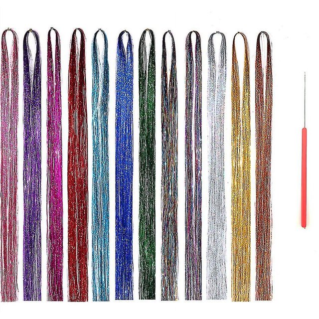 Extensiones de oropel con purpurina, extensiones de cabello de 12 colores, 120 cm