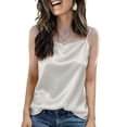 thumbnail image 2 of Women's Silk Satin Tank Tops 2026 Square Neck Spaghetti Strap Sleeveless Camisole Summer Basic Solid Camis Blouses Champagne L, 2 of 3