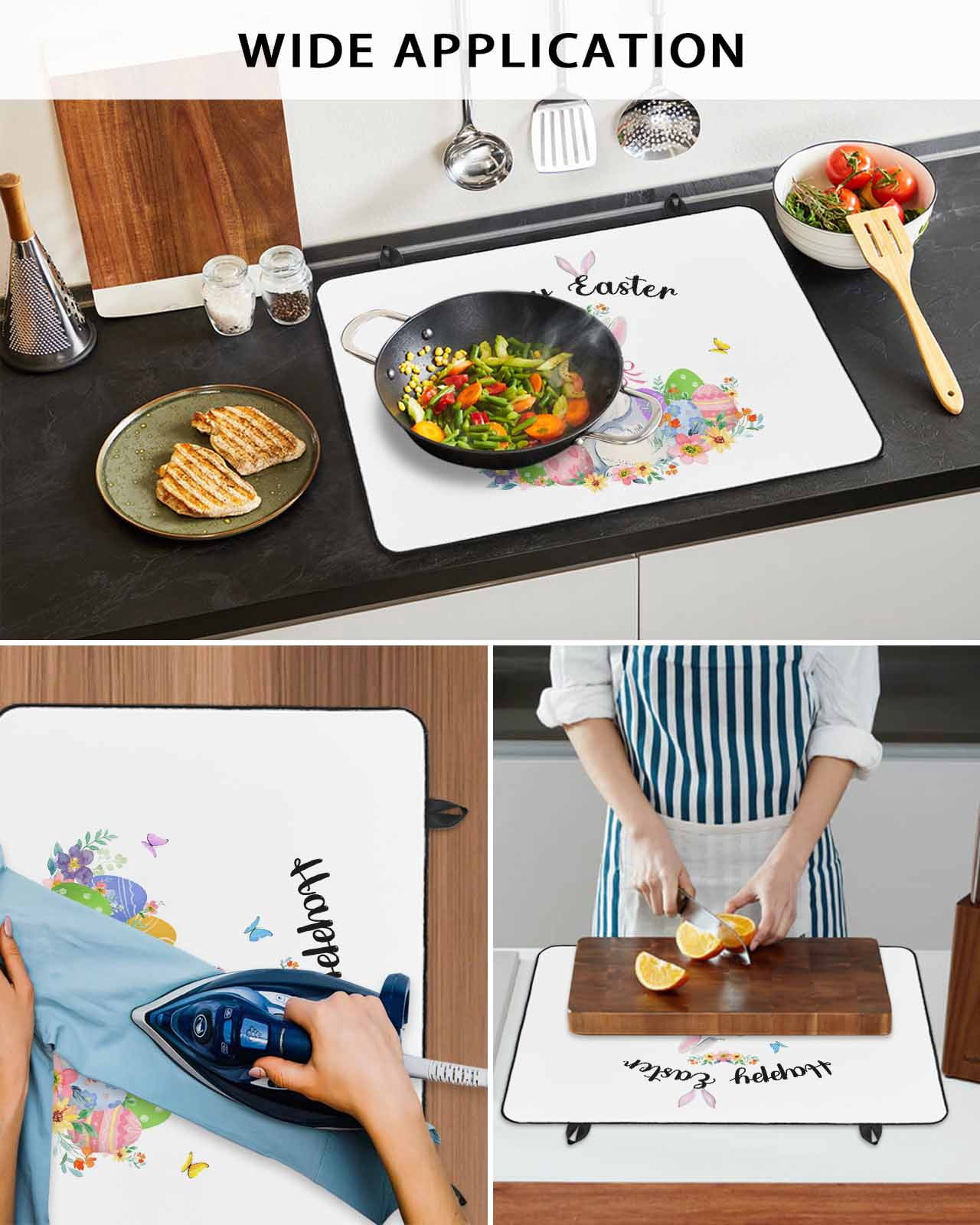 Large Induction Cooktop Protector Mat Easter Stove Top Covers for Electric Stove, Spring Watercolor Easter Eggs Bunny Flower Decorative Stove Burner Cover Mats, Glass Top Stove Cover