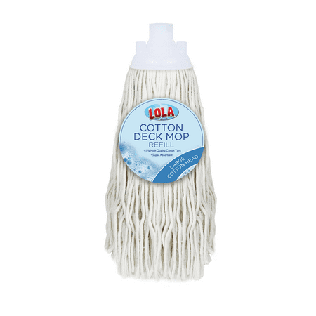 Lola Cotton Deck Wet Mop Refill Head, Soft Cotton Yarn, Fits Standard US Threaded Handles, 1 Pack
