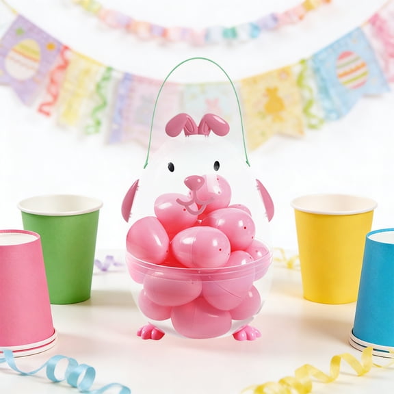 Easter Bunny & Egg Fillable Egg-Shaped Candy Box – 10.6" Large Pink Plastic Easter Egg Gift Box | Easter Decorations for Egg Hunts, Baskets & Party Favors