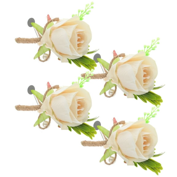 WRITWAA 4-Pack Beige Artificial Flower Wedding Boutonniere Set for Groom, Bridesmaids, and Wedding Decorations
