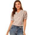 thumbnail image 1 of INSPIRE CHIC Women's Floral Button Down Collar Sweet Puff Sleeve Blouse, 1 of 6