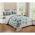 thumbnail image 4 of Home Collection 3pc Full/Queen Over Size Bedspread Floral Turquoise Brown Flowers Print 100" X95" New, 4 of 4