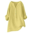 thumbnail image 2 of Yellow Long Sleeve Shirts for Women, Flax Womens Fall Fashion 2024, Women's Loose Solid Color Standing Collar Button Long Sleeve Breathable Cotton And Linen T Top XXL, 2 of 4