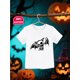 thumbnail image 1 of Halloween T-shirt - Cute Skeleton & Bat Print, Short Sleeve Round Neck Tee, Lightweight & Breathable for Spring/Summer, Perfect for Casual Wear or Holiday Gifts, Halloween Clothes for Toddler, 1 of 6