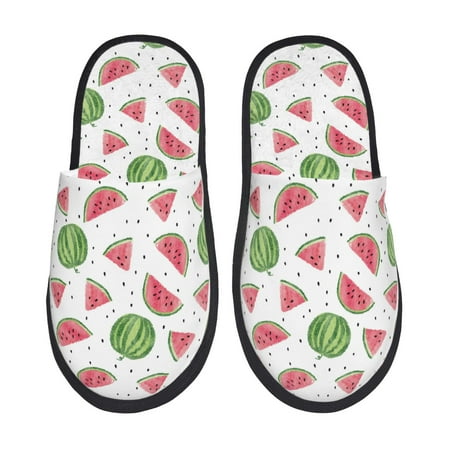 Balery Hand Drawn Watermelon Slient Indoor Furry Fleece Comfort House Shoes Soft Non-Slip Home Shoes Cotton slippers House Slippers-- Medium