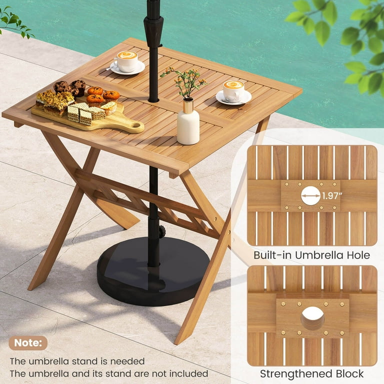 Costway Acacia Wood Folding Table 36” Patio Dining Table with