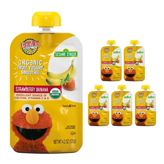 Earth's Best Organic Fruit Yogurt Smoothie Toddler Food, Strawberry Banana, 4.2 oz Pouches (6 Pack)