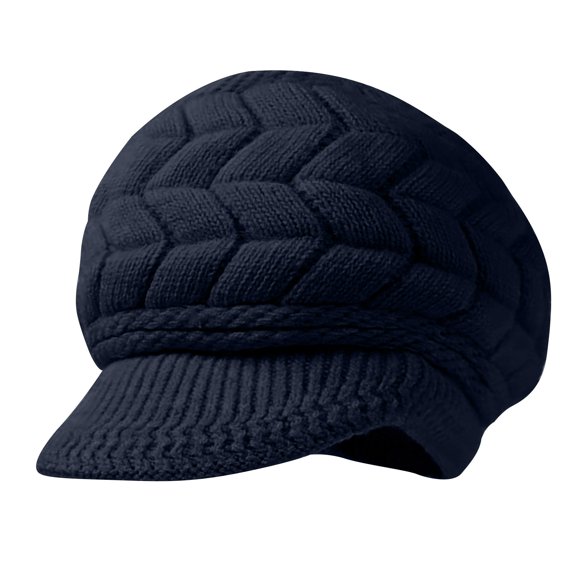 Holzkary Womens Winter Beret Hats Brimmed Thick Warm Cable‑Knit Woven Texture Elastic Soft Ear Protection Visor Beanie Hat Snow Ski Caps Chunky Soft Slouchy Cap Black One Size