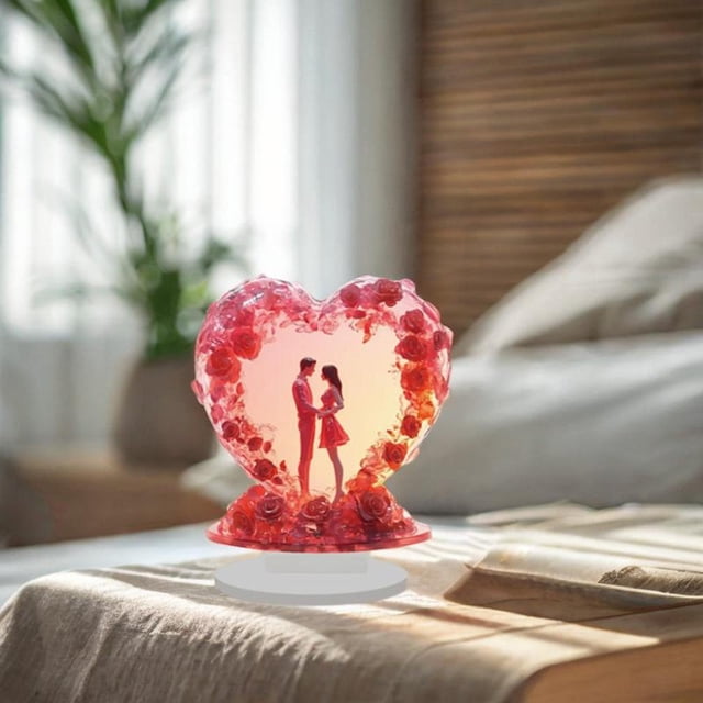 Letrero decorativo de acrílico plano 2D con forma de corazón Macarena para mesa de San Valentín 22 cm x 25 cm