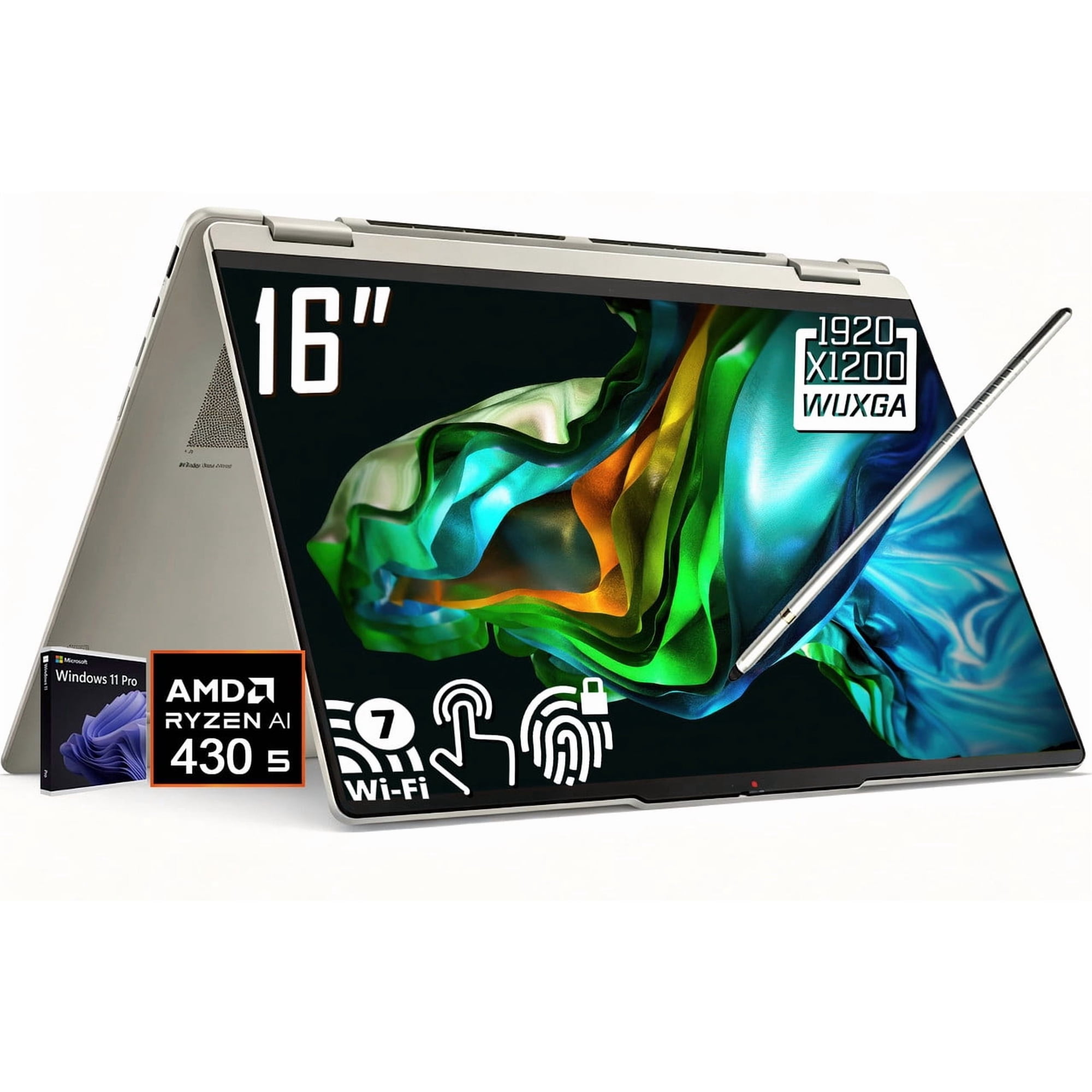 Lenovo Yoga 7a 2-in-1 AI Laptop 16 2K 1920 x 1200 IPS LCD Touchscreen AMD Ryzen AI 5 430 WiFi 7 5MP Webcam Backlit KB Stylus Pen Win11 Pro (16GB DDR5 RAM + 1TB SSD)