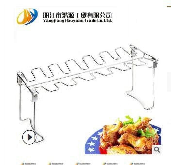 XKHAZA Chicken Leg Rack for Grill & Wings - Stainless Steel Foldable Roasting Rack with Detachable Drip Pan, Dishwasher-Safe BBQ Accessories for Oven, Grill, Camping, Parties
