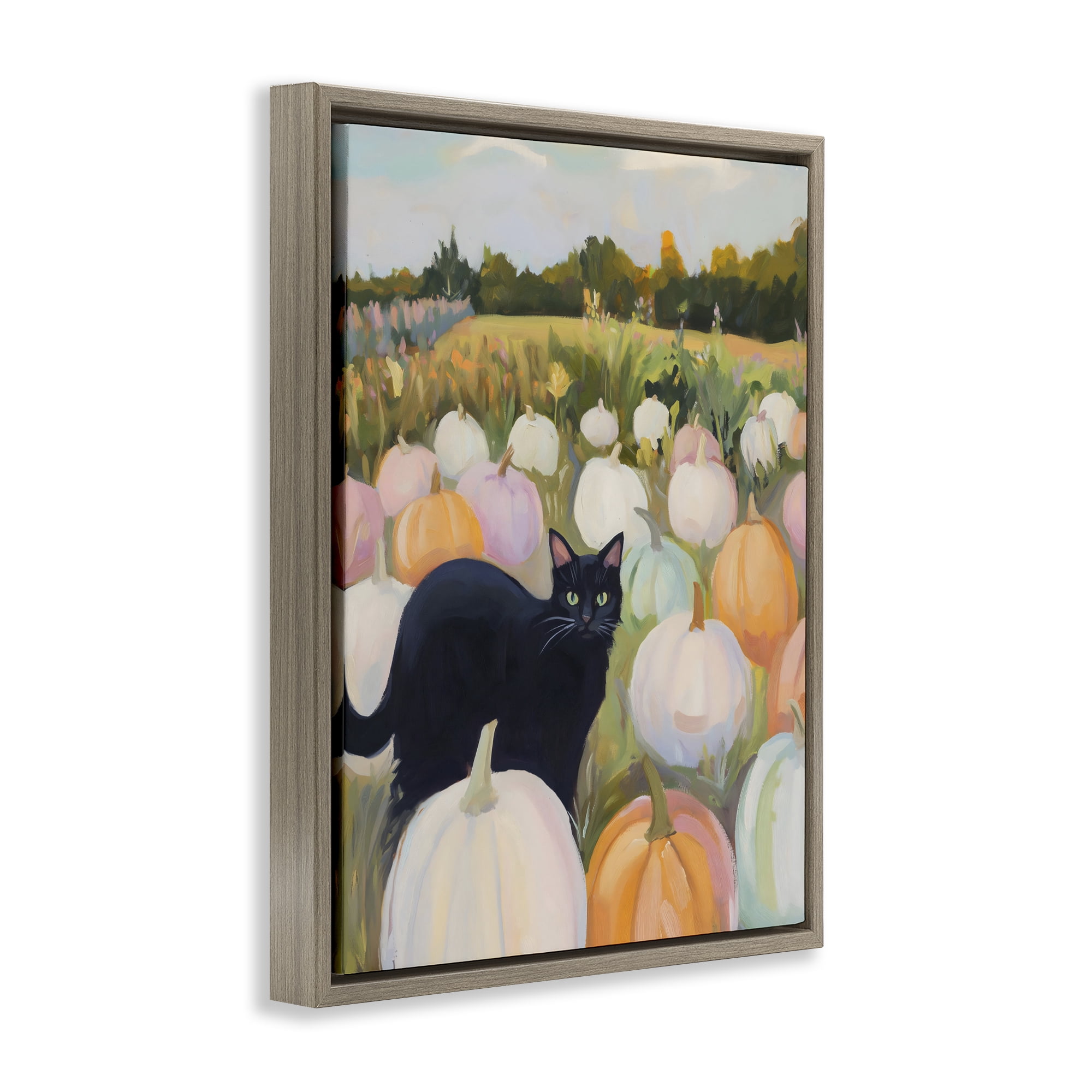 Stupell Industries Kitten & Pumpkins in Field Brown Framed Floater Canvas Wall Art, design by The Prints Vibe