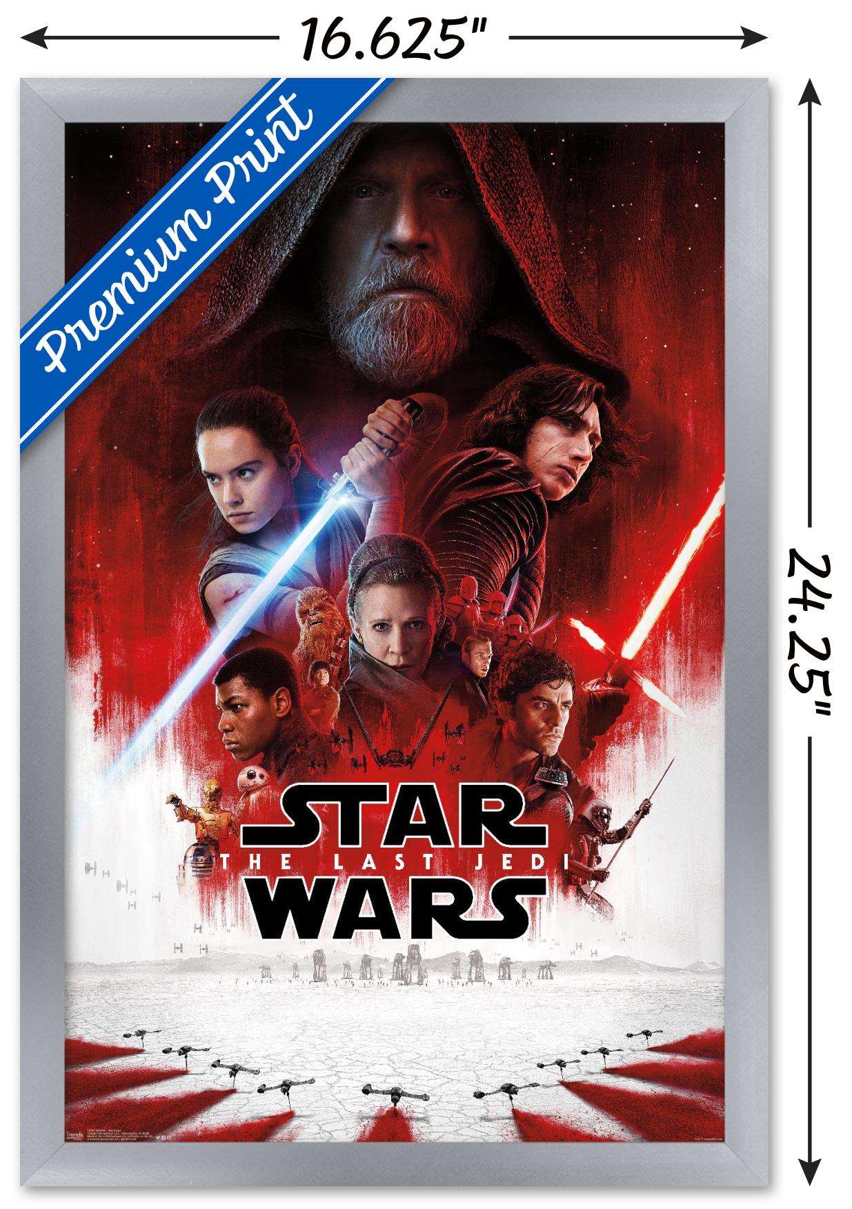 Star Wars: The Last Jedi - One Sheet Wall Poster, 14.725" x 22.375", Framed