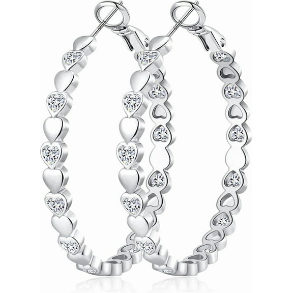 Heart Cubic Zirconia Large Hoop Earrings for Womens 14k Gold Plated Hypoallergenic Rhinestone Hoops Earring Sparkly Jewelry Gift 30/40/50/60mm