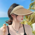 thumbnail image 2 of Women Hat Solid Color Big Brim Breathable Adjustable Imitation Pearl Summer Cap Headwear, 2 of 8