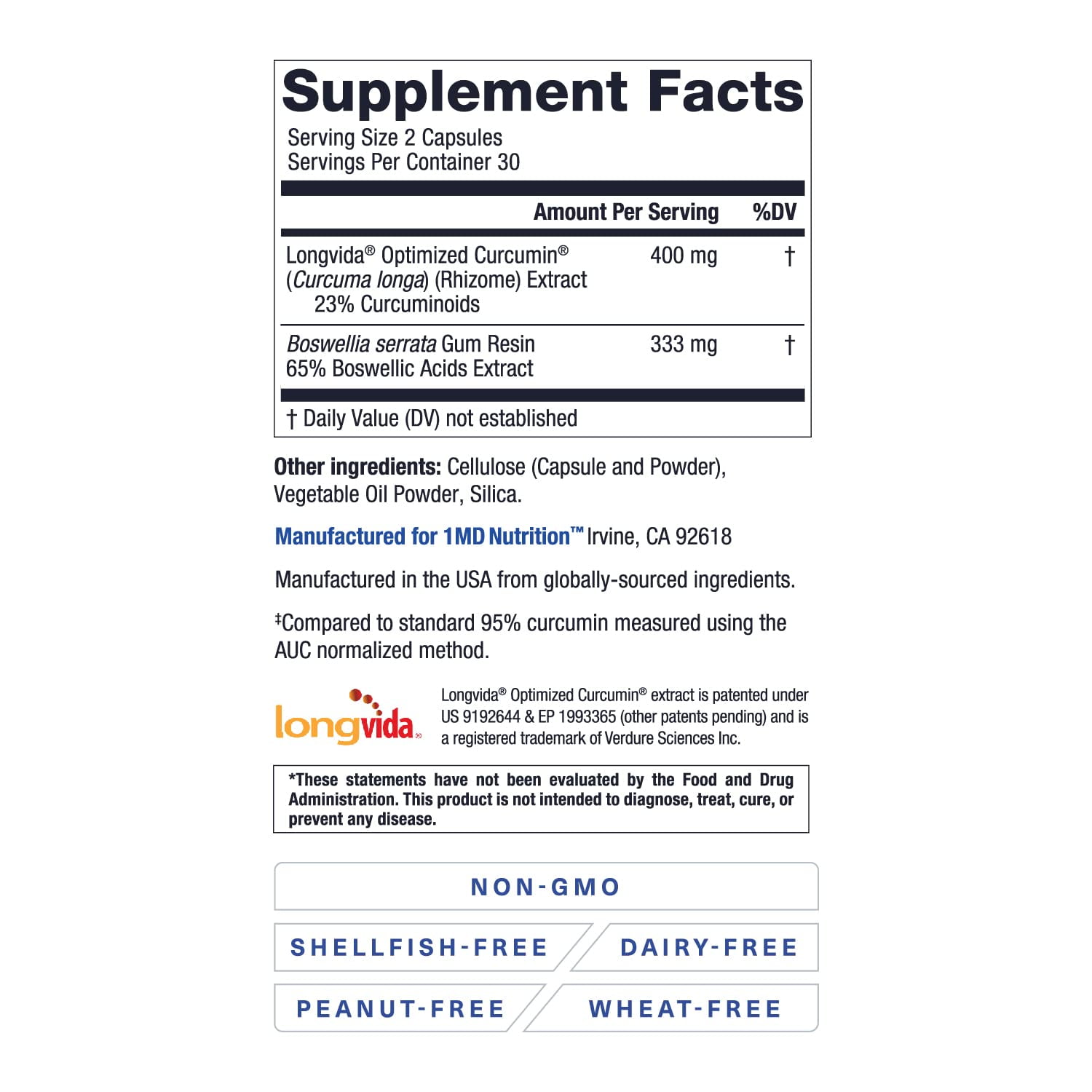1MD Nutrition CurcuminMD Plus - Turmeric Curcumin with Boswellia Serrata - 285x More Absorbable | 60 Capsules