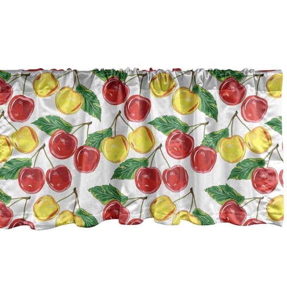 Ambesonne Fruit Window Valance, Graphic Colored Cherries, 54" X 18", Red Yellow Green