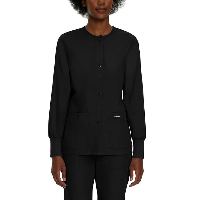 Landau Essentials Veste d'Uniforme à 4 Poches pour Femmes : Coupe Classique et Décontractée, Col Ras du Cou, devant à Boutons-Pression et Poignets en Tricot 7525