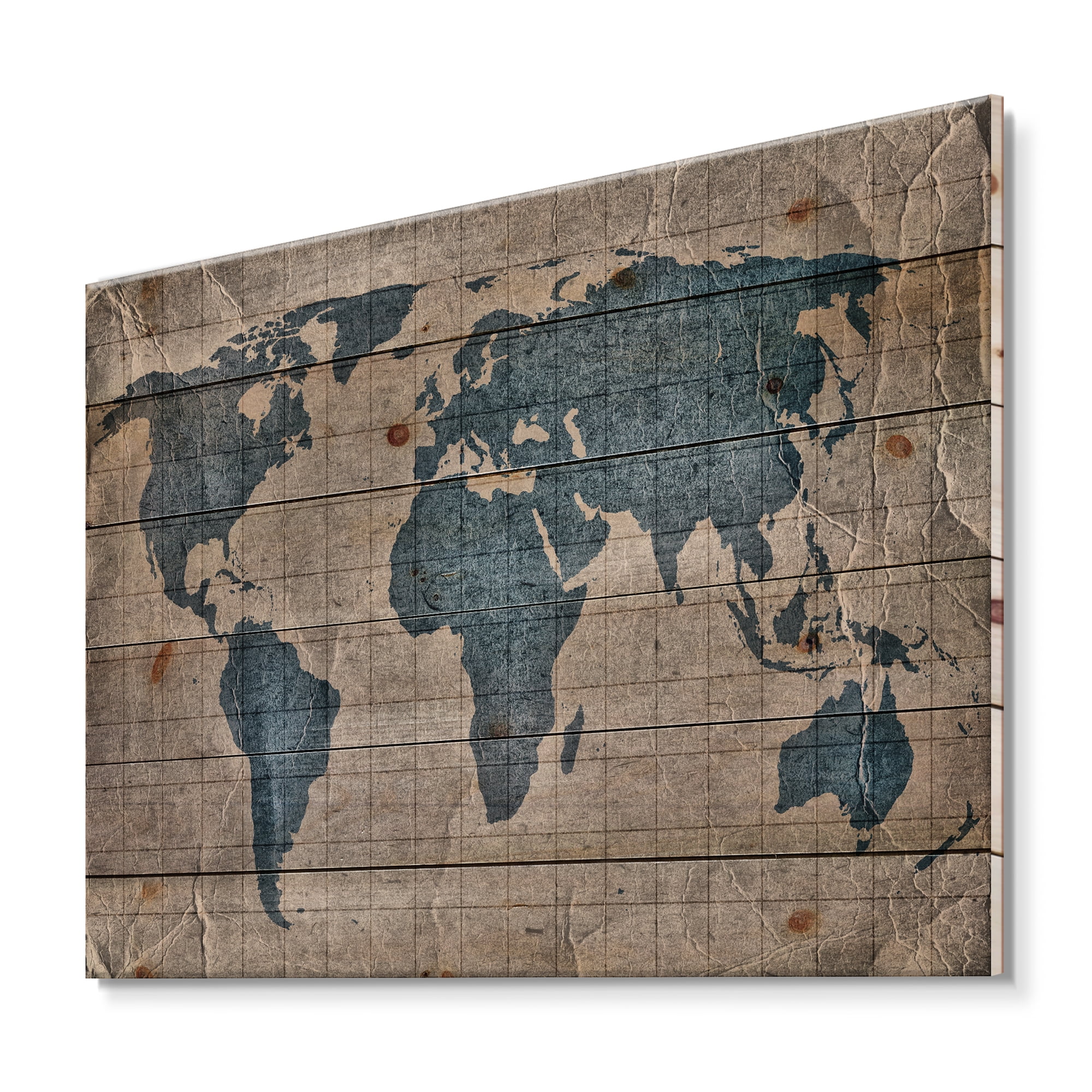 Designart 'Ancient World Map I' Rustic Print on Natural Pine Wood