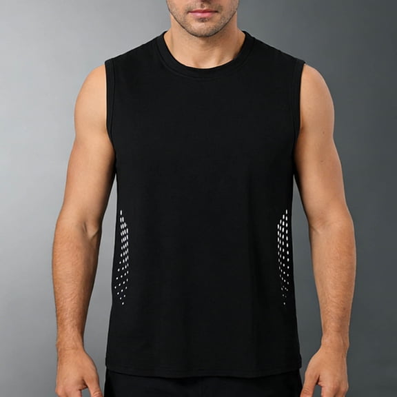 Kilaqueen Mens Tank Tops Summer Crew Neck Sleeveless Workout Basic Swim Shirts Athletic Muscle Tee Gym Fitness Sports Tops