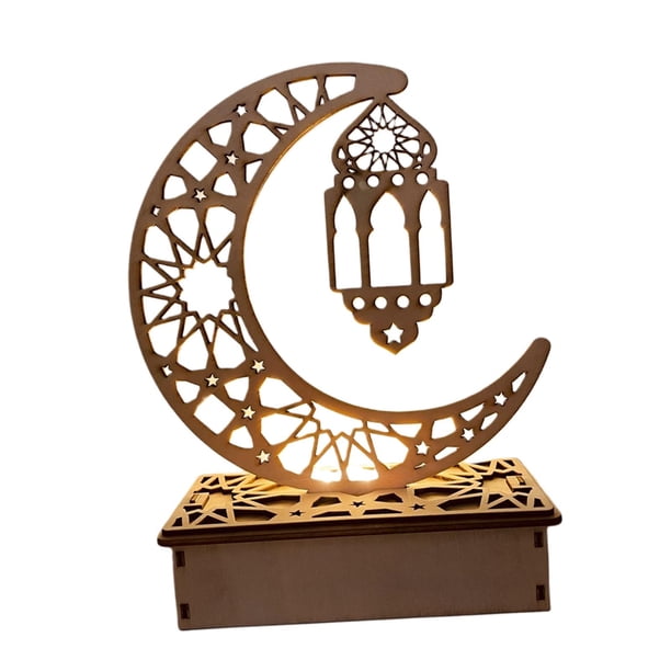 Lámpara de noche artesanal para Eid, luz LED con forma de luna de madera 3D hecha a mano, decoración para Ramadán Linterna