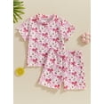 thumbnail image 2 of vera natura Baby Girl Summer Outfits Short Sleeve Floral/Bow/Fruit Print Tops + Shorts Set Toddler 2Pcs Clothes, 2 of 8