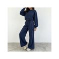 thumbnail image 6 of Zynoxe Women Suits 2 Piece Set with Pockets Classic Round Neck Long Sleeve Crop Sweatshirt & Drawstring Wide Leg Pants Suit Fashion Polka Dot Sweatsuit Set Vacation Outfits for Women Navy S, 6 of 8