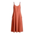 thumbnail image 7 of Maqroz Summer Dresses for Women Solid Color Adjustable Spaghetti Strap Cami Dress with Pockets Breathable Cotton Linen Sundresses Beach Vacation Travel Outdoor Outfits Orange L, 7 of 7