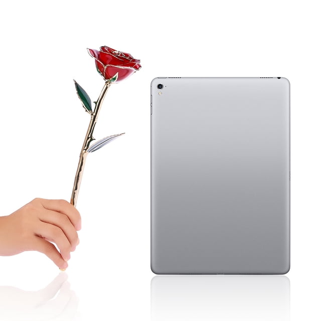 Ornement de Bureau Rose Dorée 24k Rose Trempée Ornement de Bureau Longue Tige Rose Cadeaux Longue Tige Trempée Or 24k Rose dans une Boîte Cadeau avec Support d'Affichage Transparent Roses Rouges pour Elle