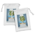 thumbnail image 1 of Beach Fabric Pouch Set of 2, View from Window a Curtain Tropical Sun Rays Horizon Palm Ocean Print, Small Drawstring Bag for Toiletries Masks and Favors, 9" x 6", Blue Green, by Ambesonne, 1 of 2