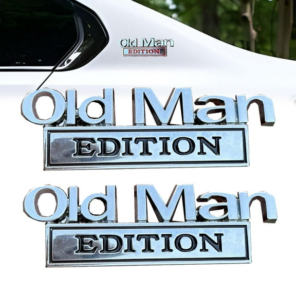 Old Man Edition Car Emblem, 3D Metal Badge Car Stickers Decals, for Side, Tailgate, Bumper, Weatherproof Funny Nameplate Decal for Truck SUV Motorcycle (2pcs-C)